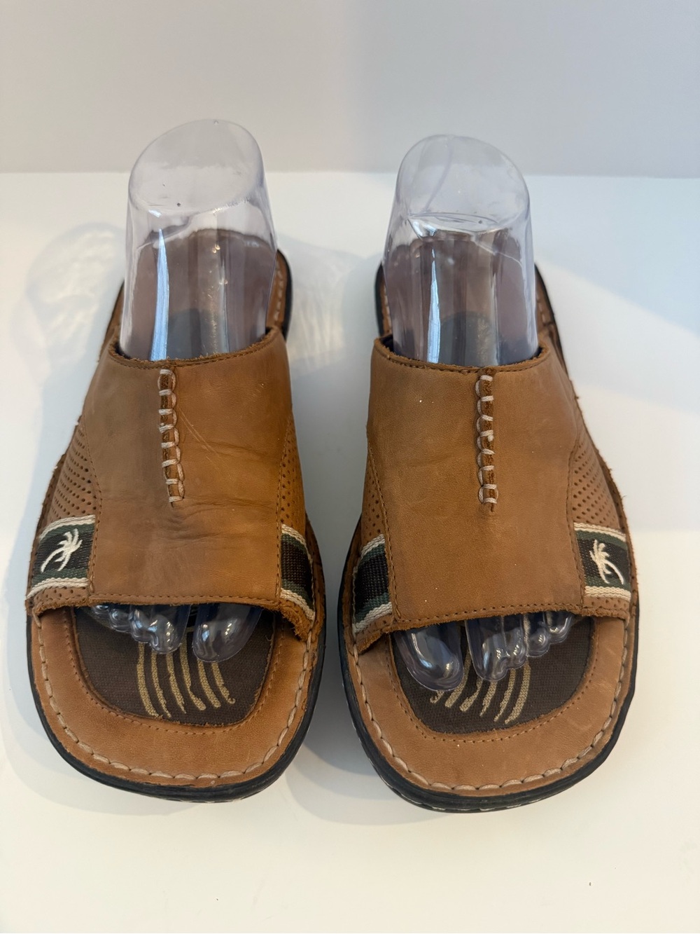 Margaritaville Men’s 9 Brown Leather Slide Sandals Comfort Casual Beach